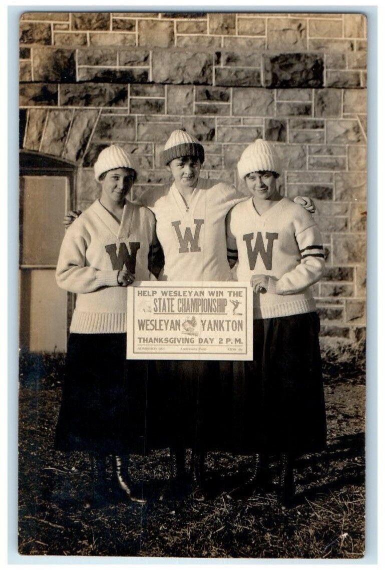 c1910's State Championship Women College Wesleyan Yankton SD RPPC Photo Postcard