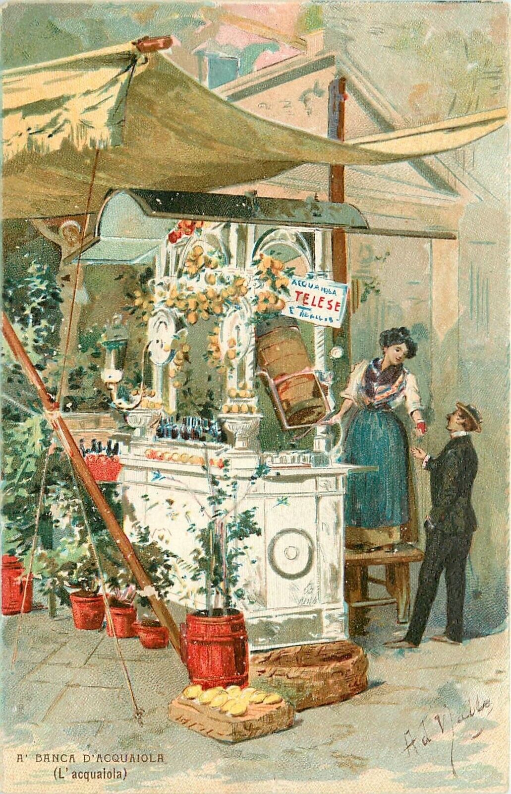 Postcard C-1905 Italy Street Vendor flowers undivided FR24-2830