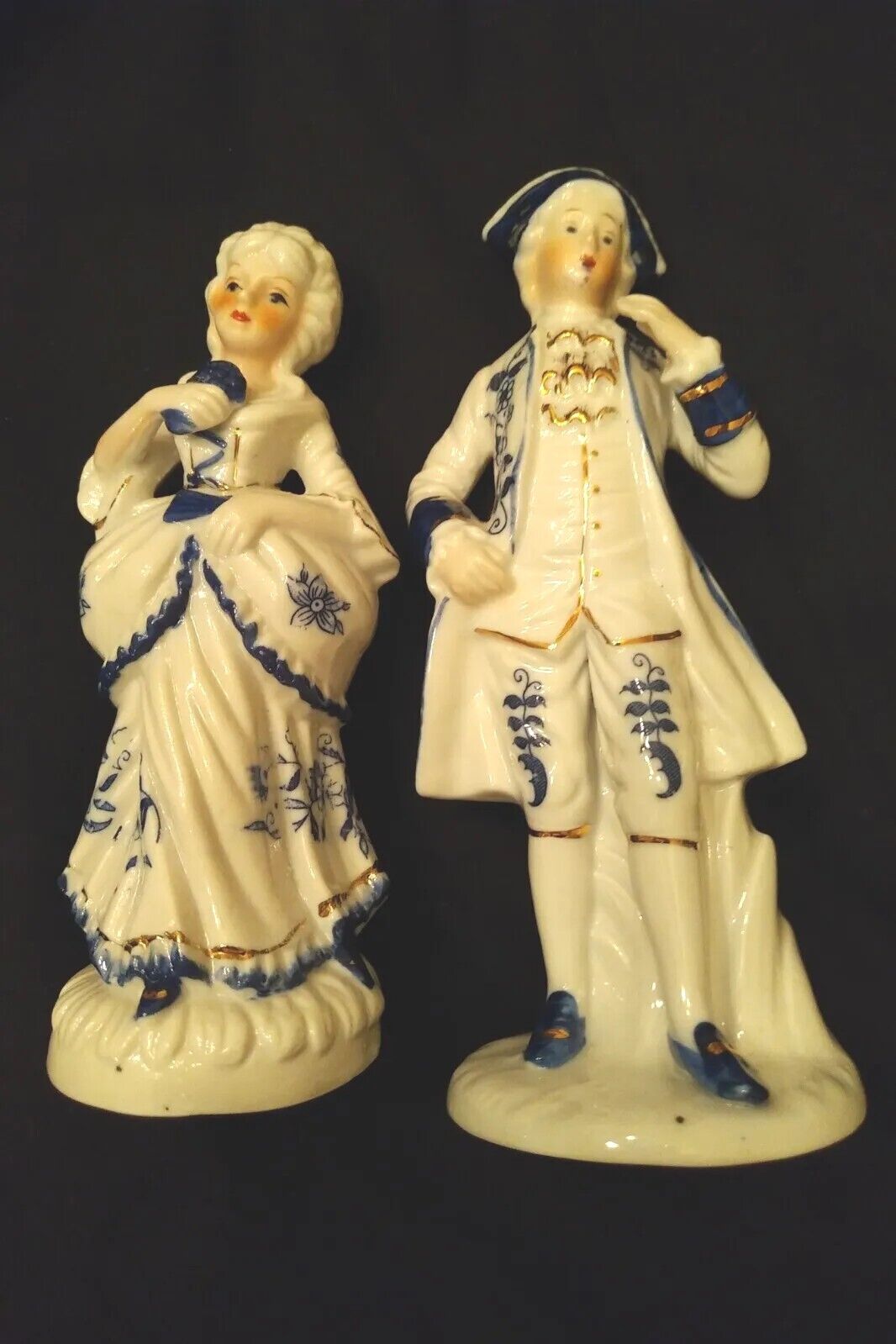 Vintage KPM Arnart Porcelain Cobalt Blue Lady Man Colonial Couple Figurines 