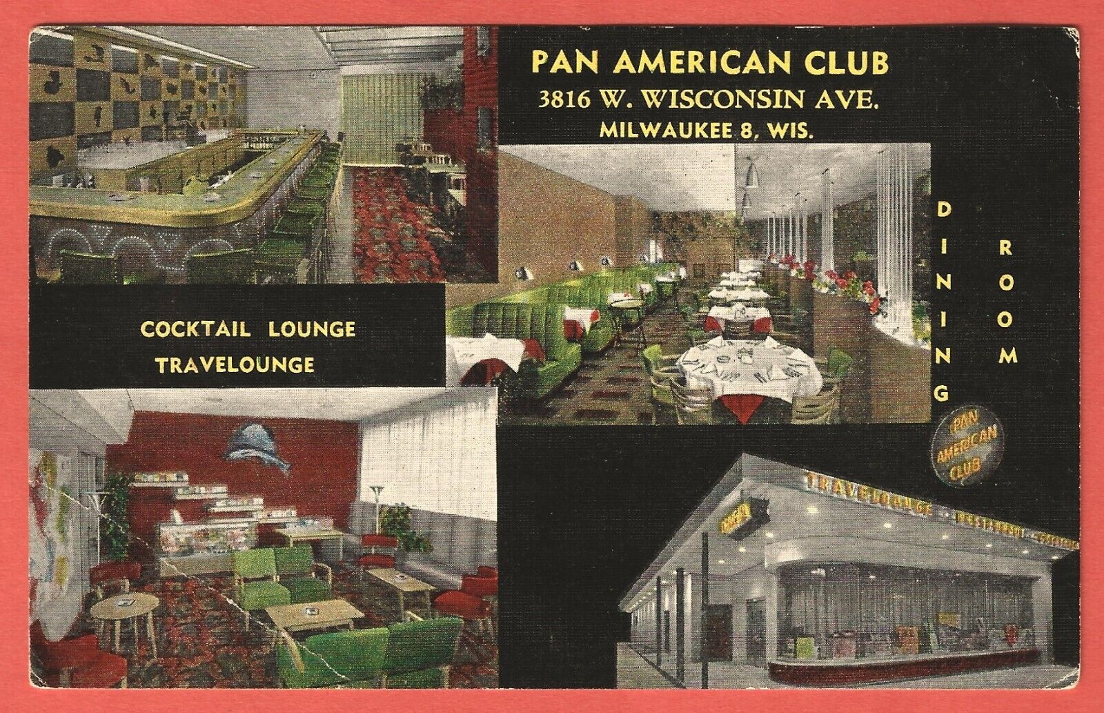 PAN AMERICAN CLUB, MILWAUKEE, WIS. – Closed 1968 - 1940s Linen Postcard