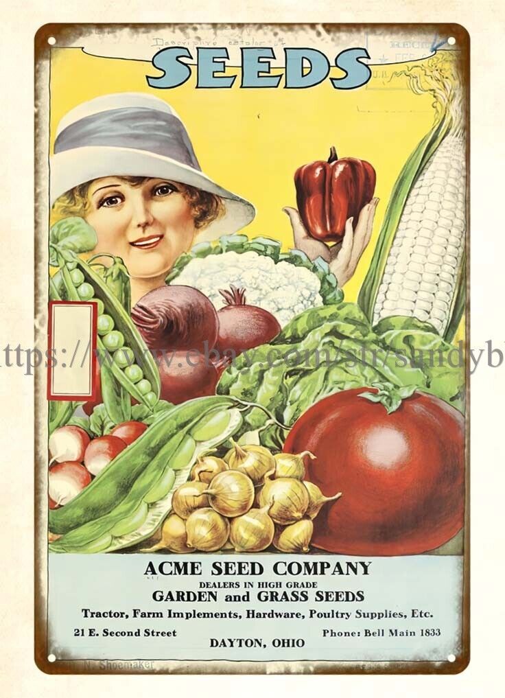 1925 ACME Seed Company vegetable farm girl metal tin sign house decoration