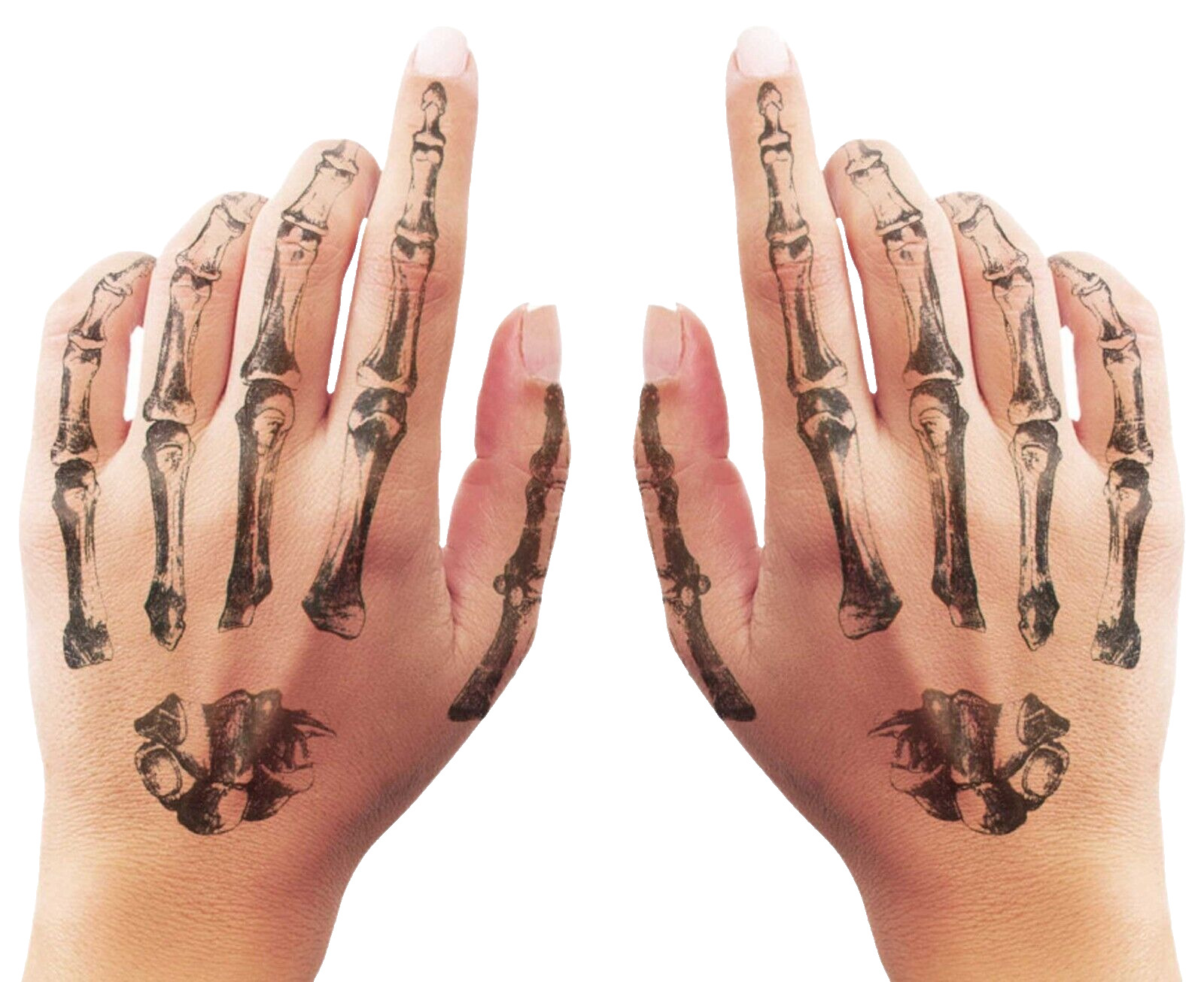 SET Realistic Gothic SKELETON HAND BONES Halloween Temporary Fake Tattoos Makeup