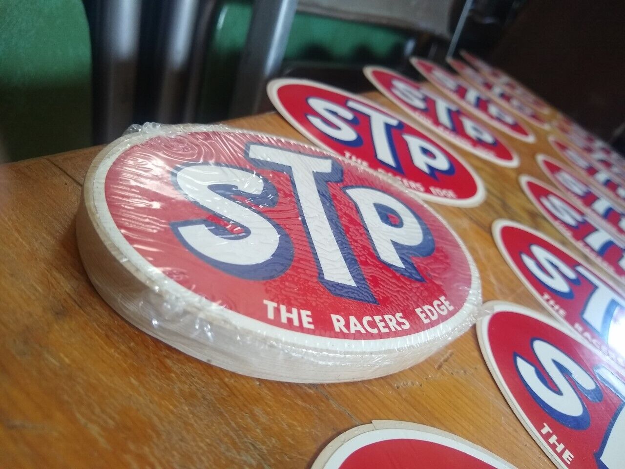 100 STP “The Racer’s Edge” Vinyl Sticker - TWO Sealed Packs of 50, NOS 1970s