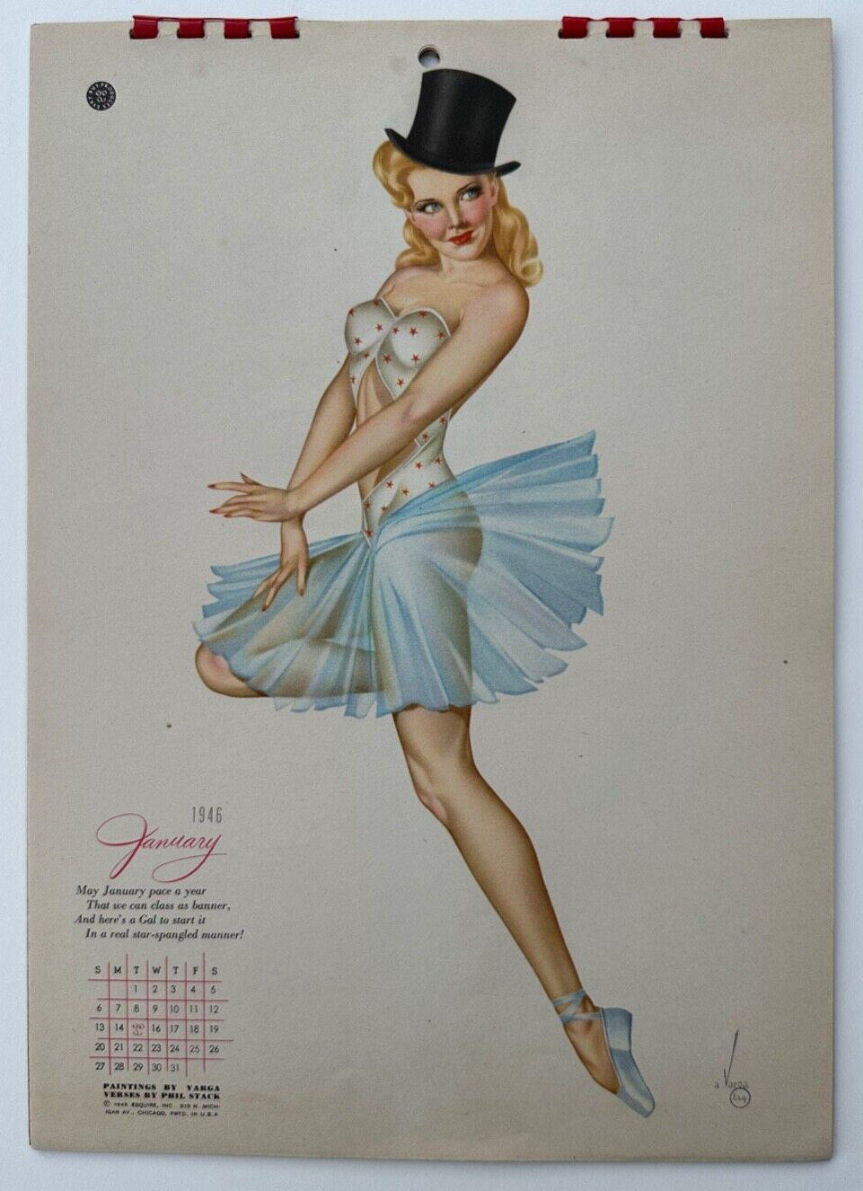Vintage 1946 Alberto Varga Pin-Up Calendar, Complete 12-Months