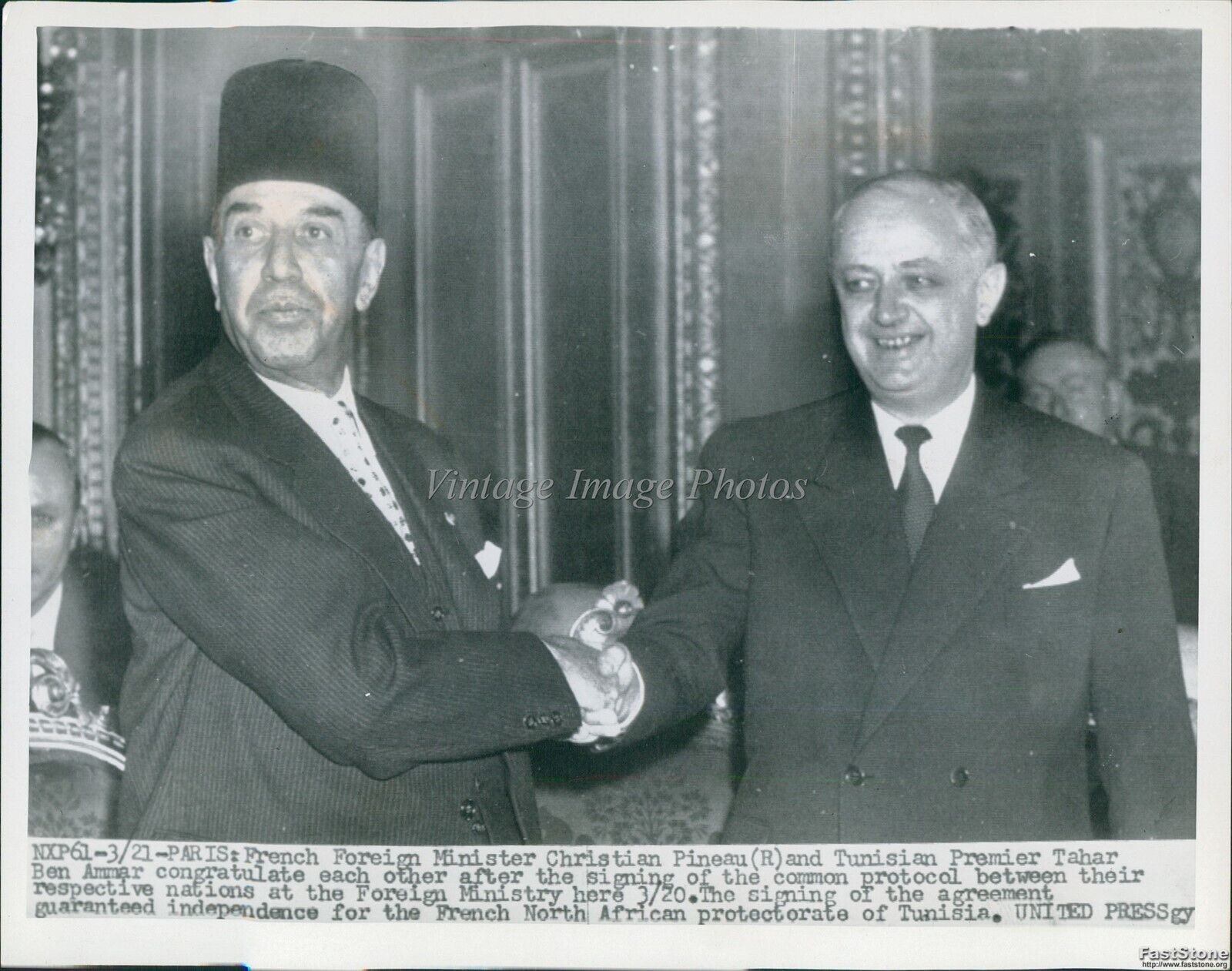 1956 Christian Pineau France, Tahar Ben Ammar Of Tunisia Politics Wirephoto 7X9