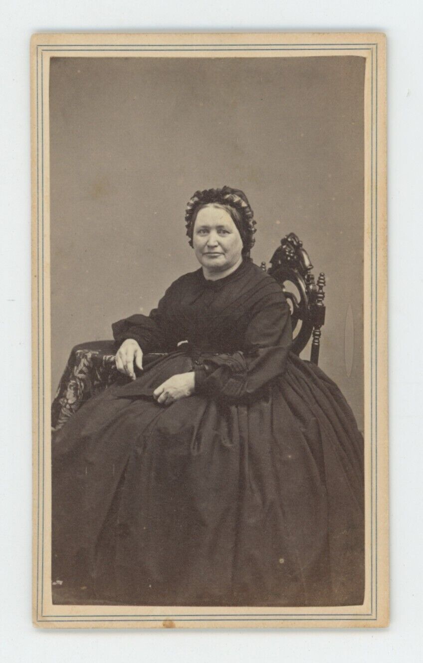 Antique CDV Circa 1860s Lovely Smiling Woman  in Mourning Dress Abbott Albany NY