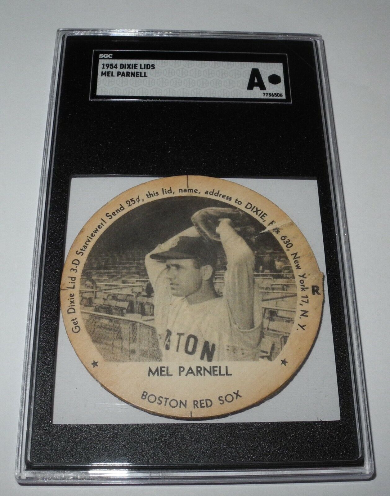 1954 Baseball Dixie Lids Mel Parnell Red Sox Meadow Ice Cream Right Tab SCG