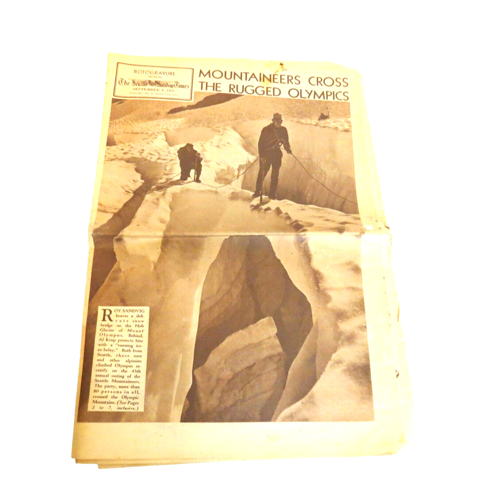 Mountaineers Cross the Rugged Olympics Rorogravure Seattle Sunday Times 9-9-1951