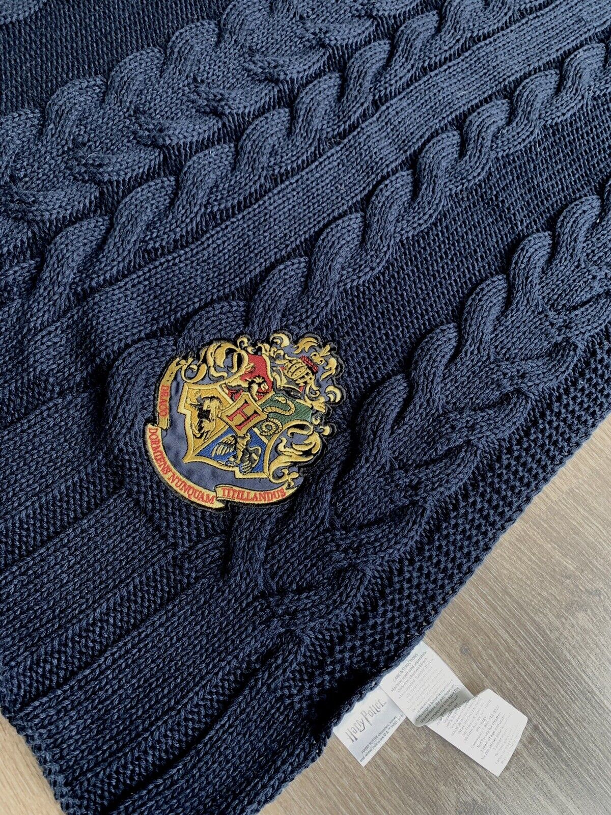 Warner Brothers HARRY POTTER Cable Knit Throw Blanket Navy Blue   54” x 92”