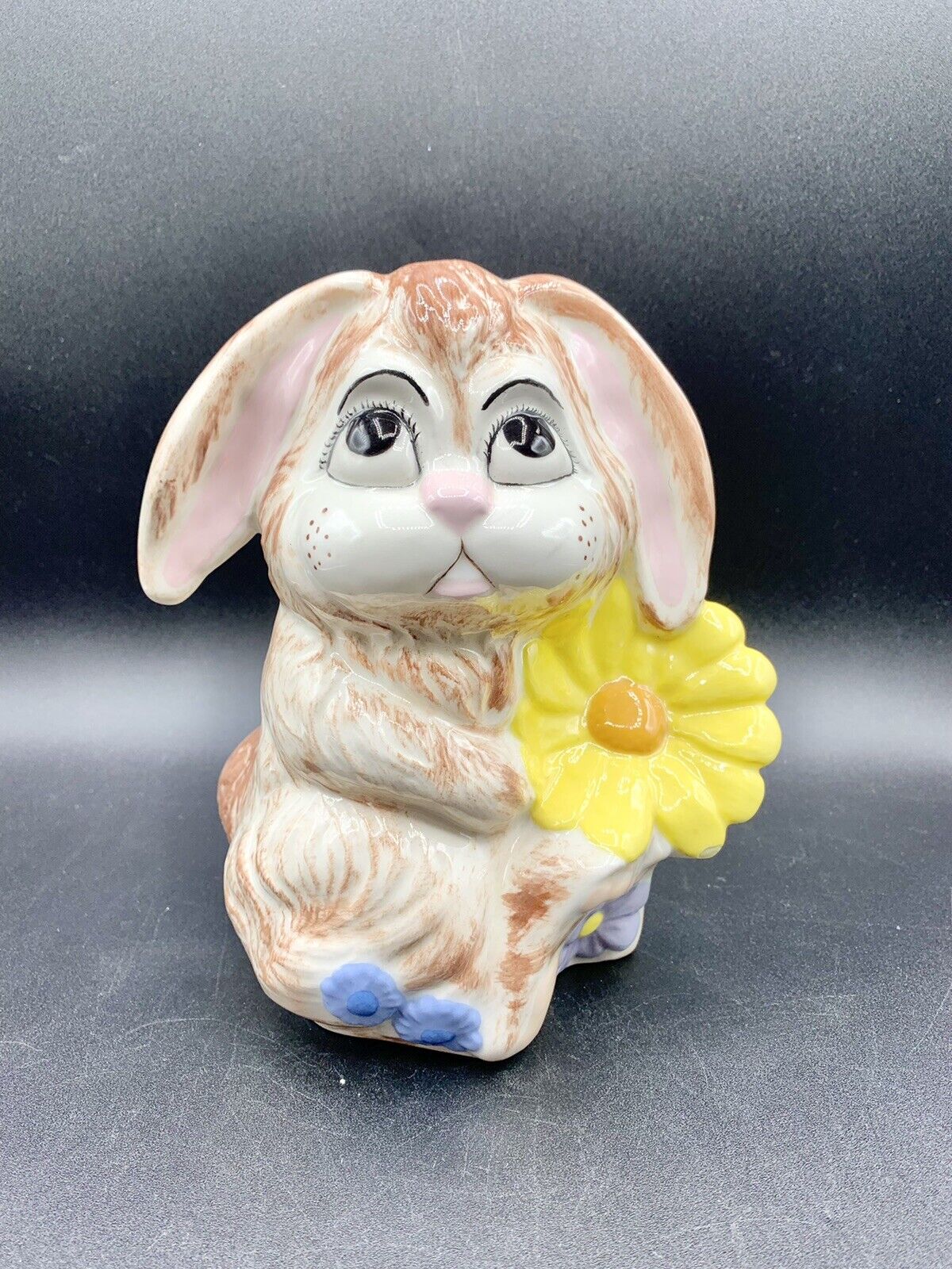 Vintage Easter Bunny Rabbit Spring Flowers Holland Mold Ceramic. Handmade