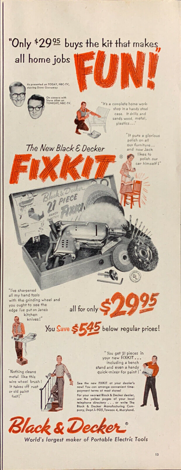 Vintage 1955 Black & Decker Portable Electric Tools Print Ad Advertisement 