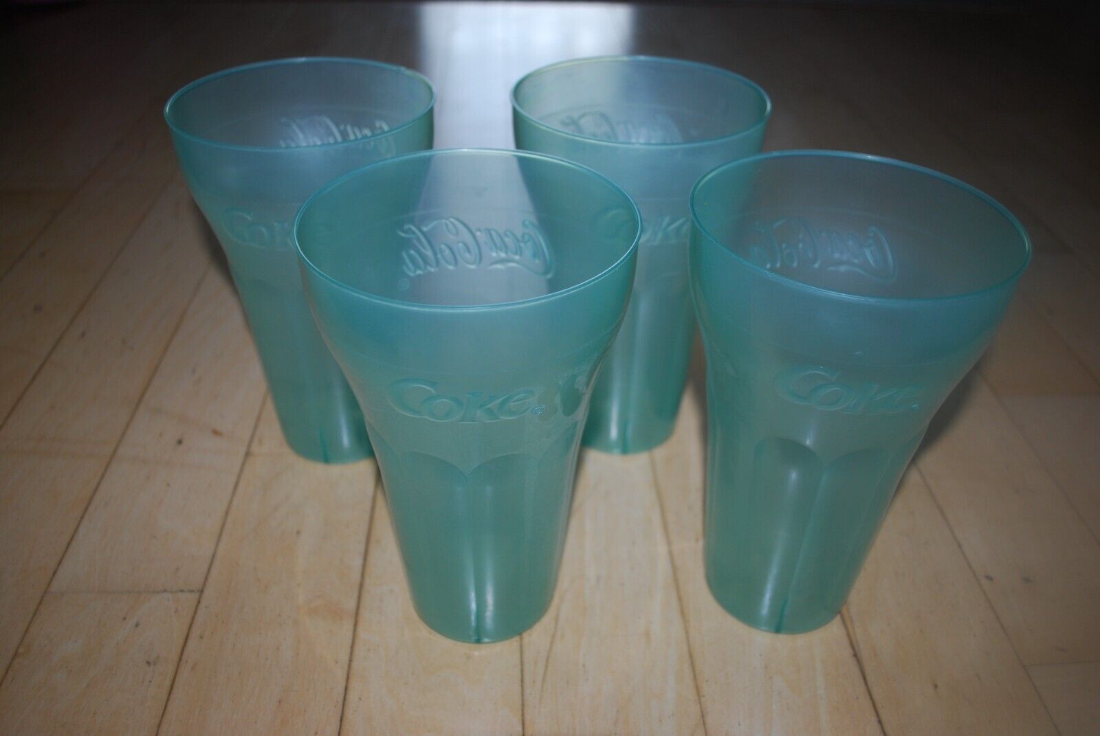 LOT of 4 Coca Cola Plastic Green Cups Jade Marine Glasses 32 ounces