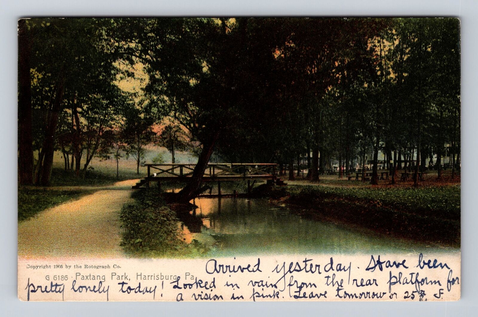 Harrisburg PA-Pennsylvania, Paxtang Park Stream & Bridge Vintage c1908  Postcard