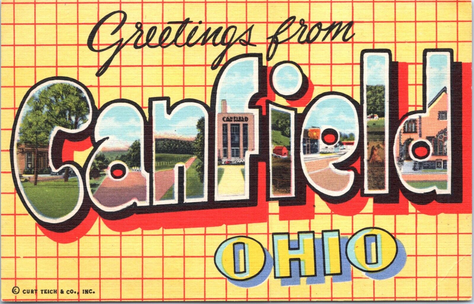 Postcard Greetings from Canfield Ohio - 1953 - Large Letter Card
