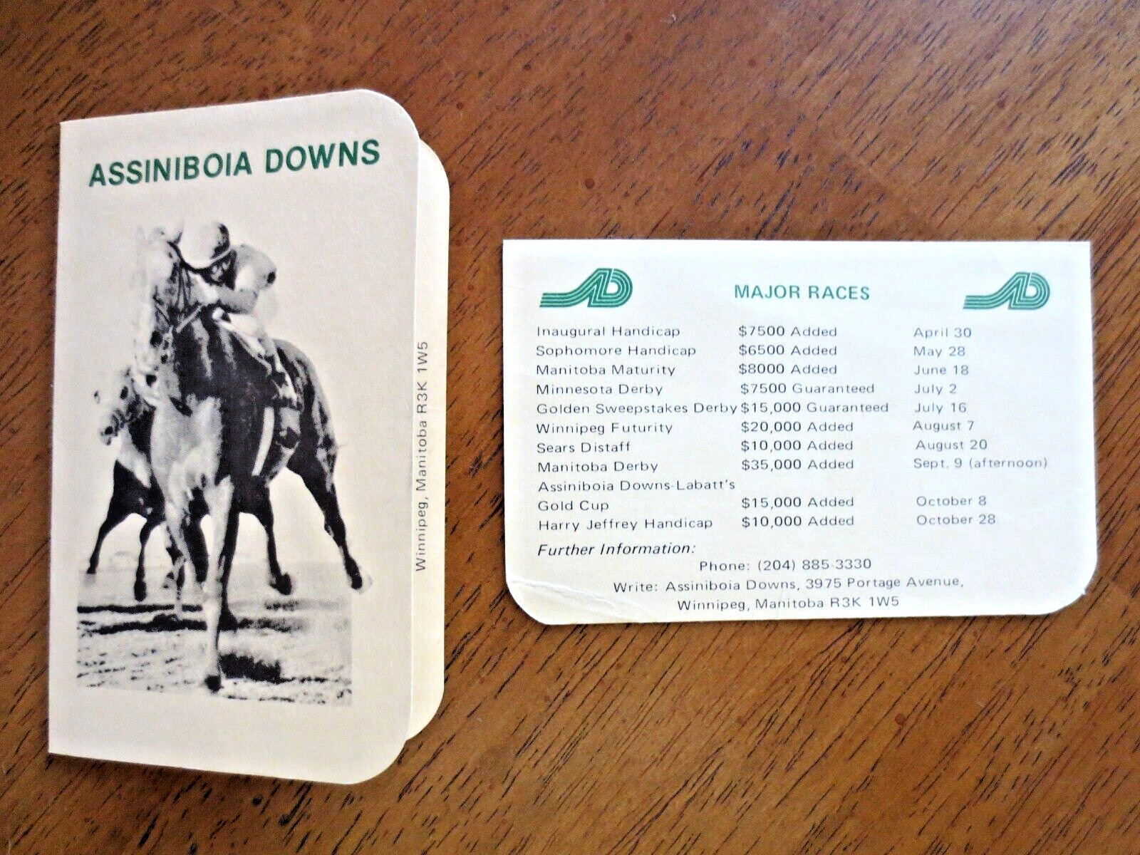 1978 ASSINIBOIA DOWNS Horse Racing Winnipeg Canada Calendar Schedule Races Info