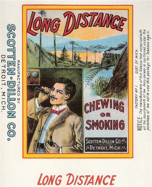 Vintage Long Distance Smoking Tobacco Label Scotten Dillon Co. Detroit, Mi.