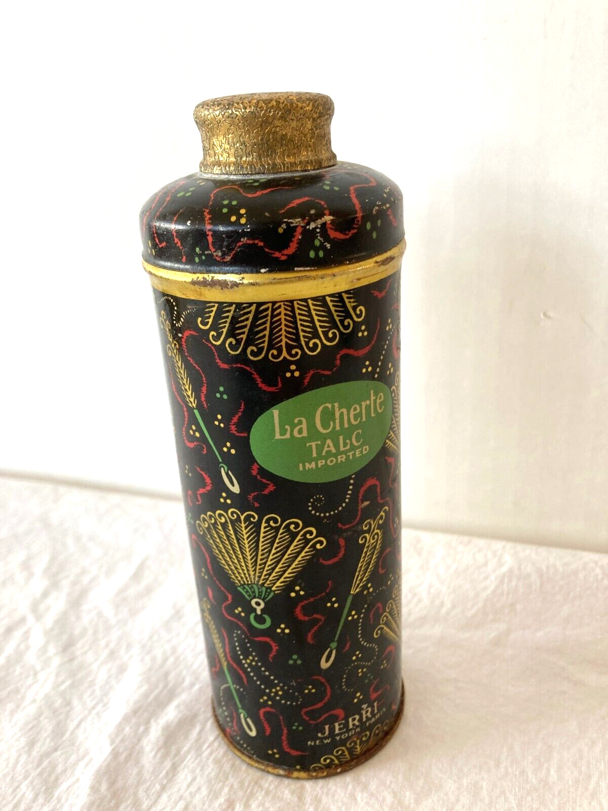 1920s La Cherte Talcum Powder Tin by Jerri NY & Paris Full Art Deco Graphics
