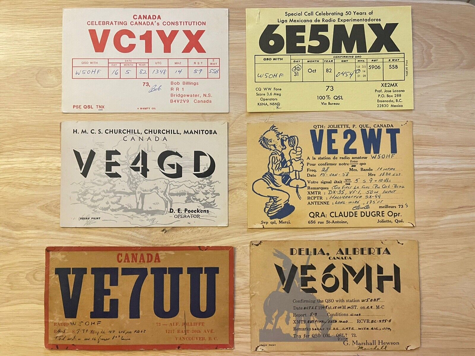 QSL Cards Pack Of 6 - Originating From Canada to Texas USA - Dates 1948-1982