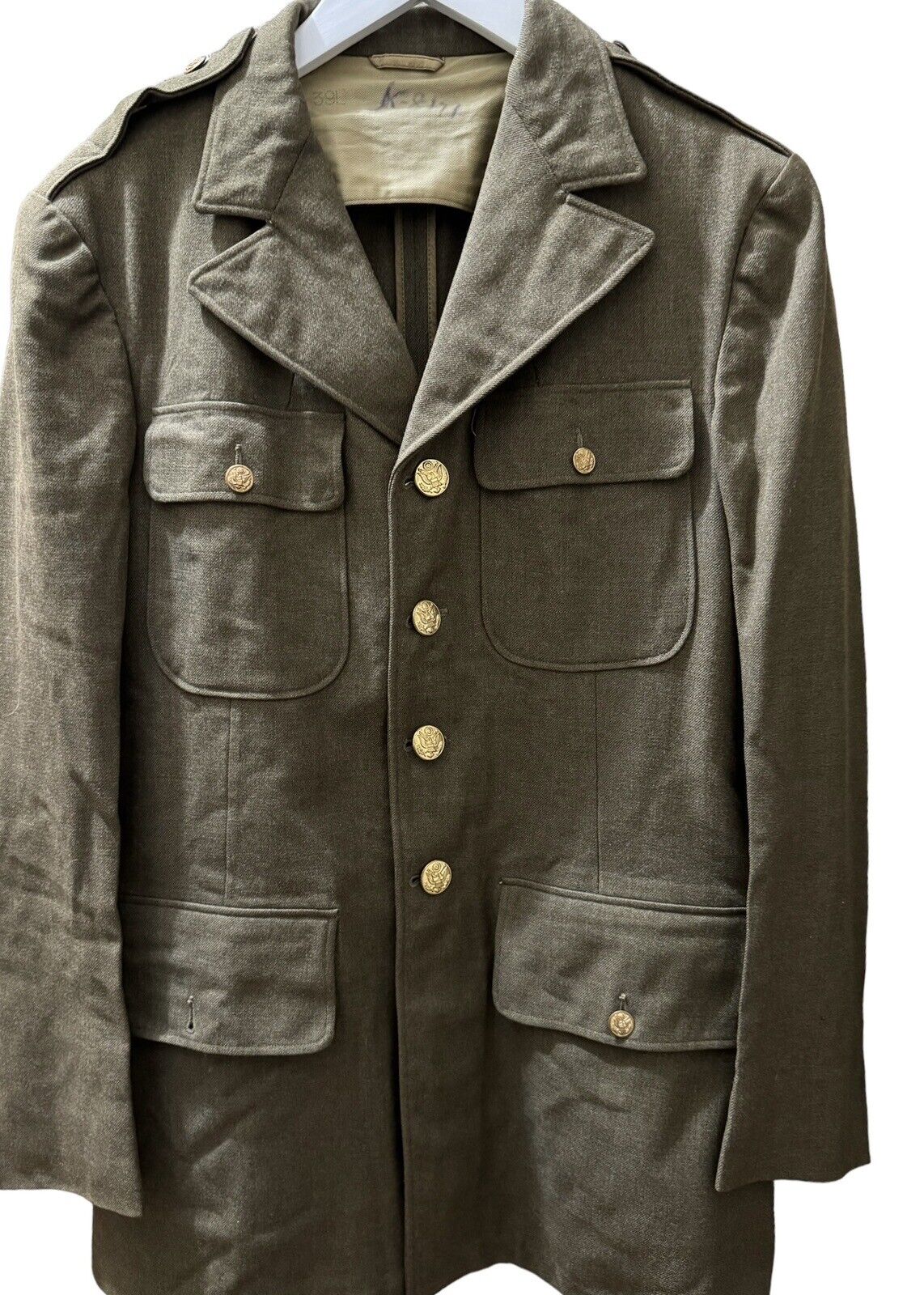U.S. Military WWII Army Men\'s 39L  Olive Green Serge Wool Coat  40s Style Dress