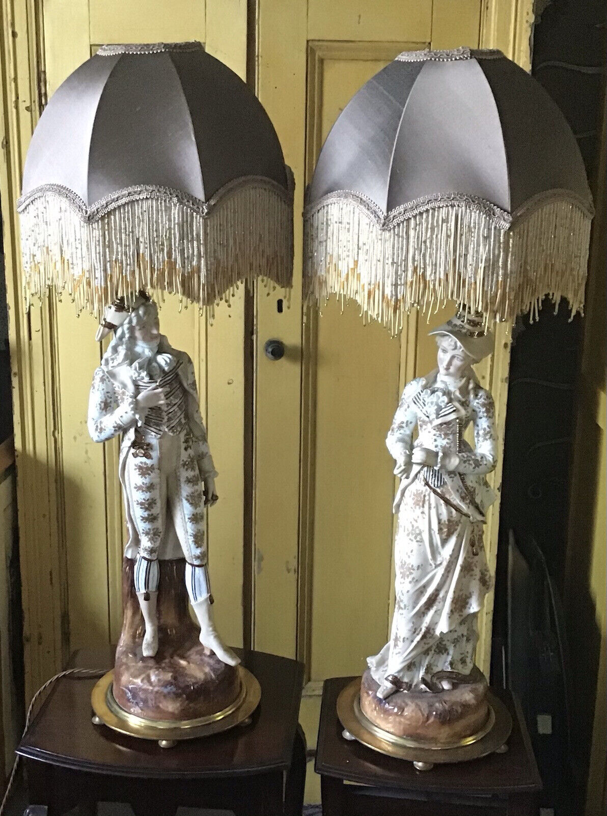 Stunning Pair Of Handmade Silk And Beaded Shades for Table Lamps New.