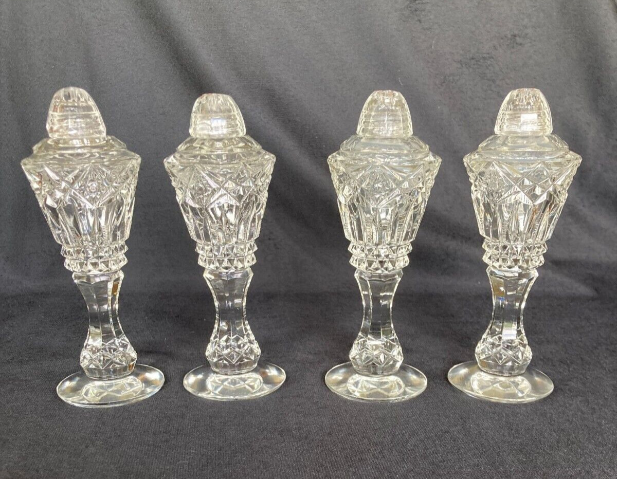 Vintage Elegant Cut Glass Crystal Salt & Pepper Shakers with Glass Tops 2 Sets