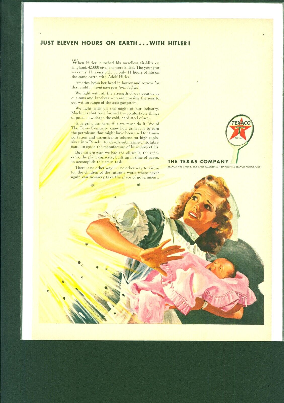 1943 Vintage WW2 Texaco Oil Gas  Color Magazine Print Ad Army War 