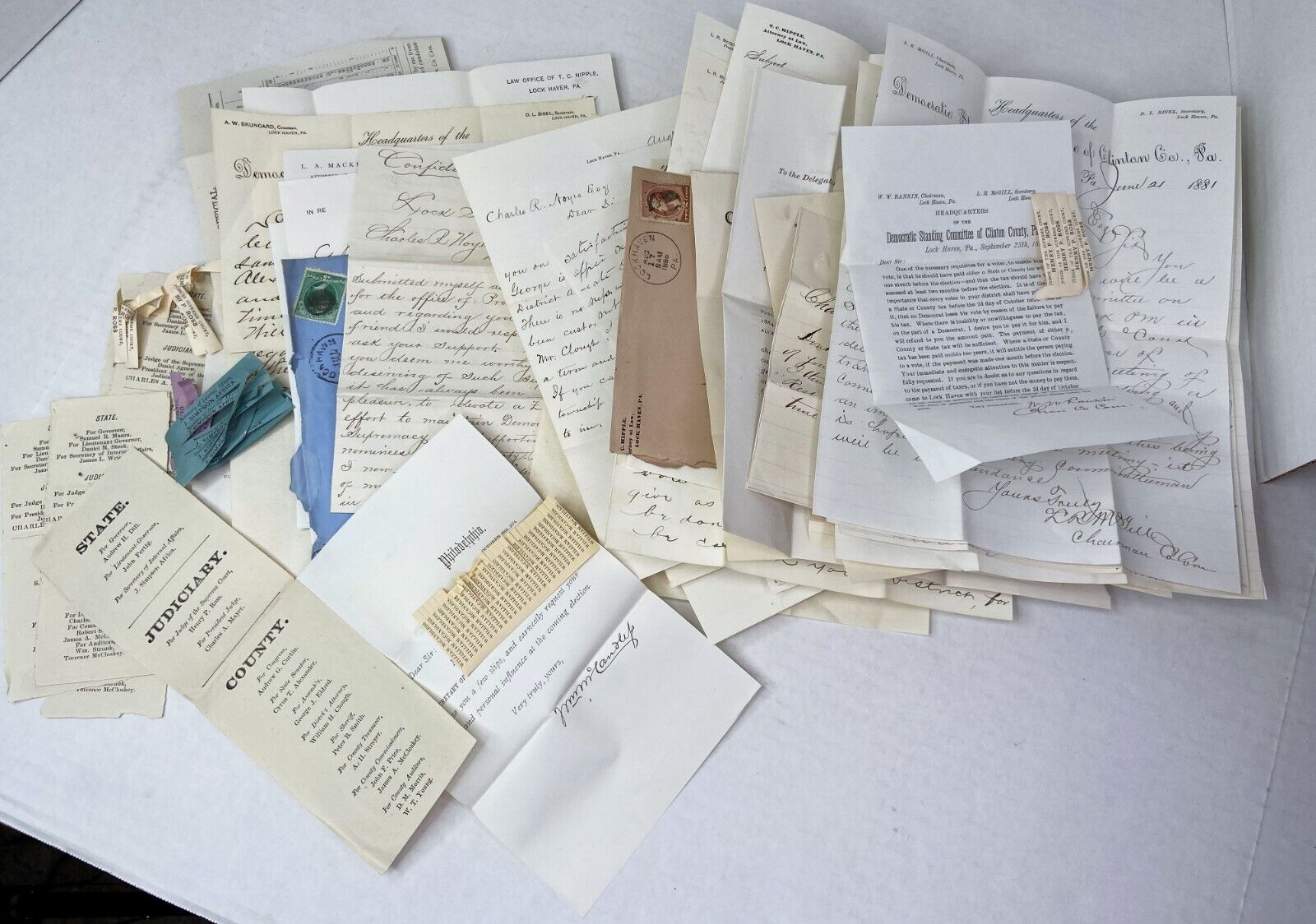 RARE Letter & Doc Archive Charles Noyes Family 1880s Westport PA - POLITICS