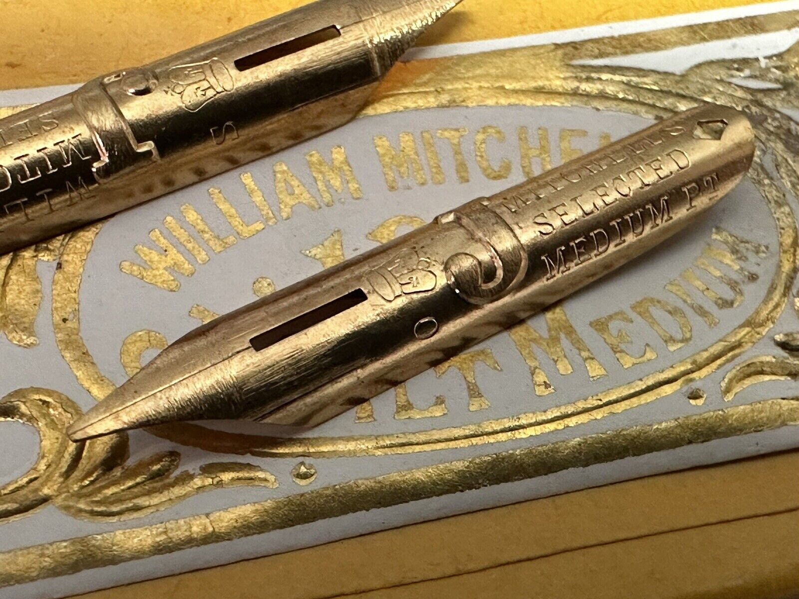 Rare 1800s Sealed Box Of  12 William Mitchell  J Gilt M Vintage Dip  Pen Nibs