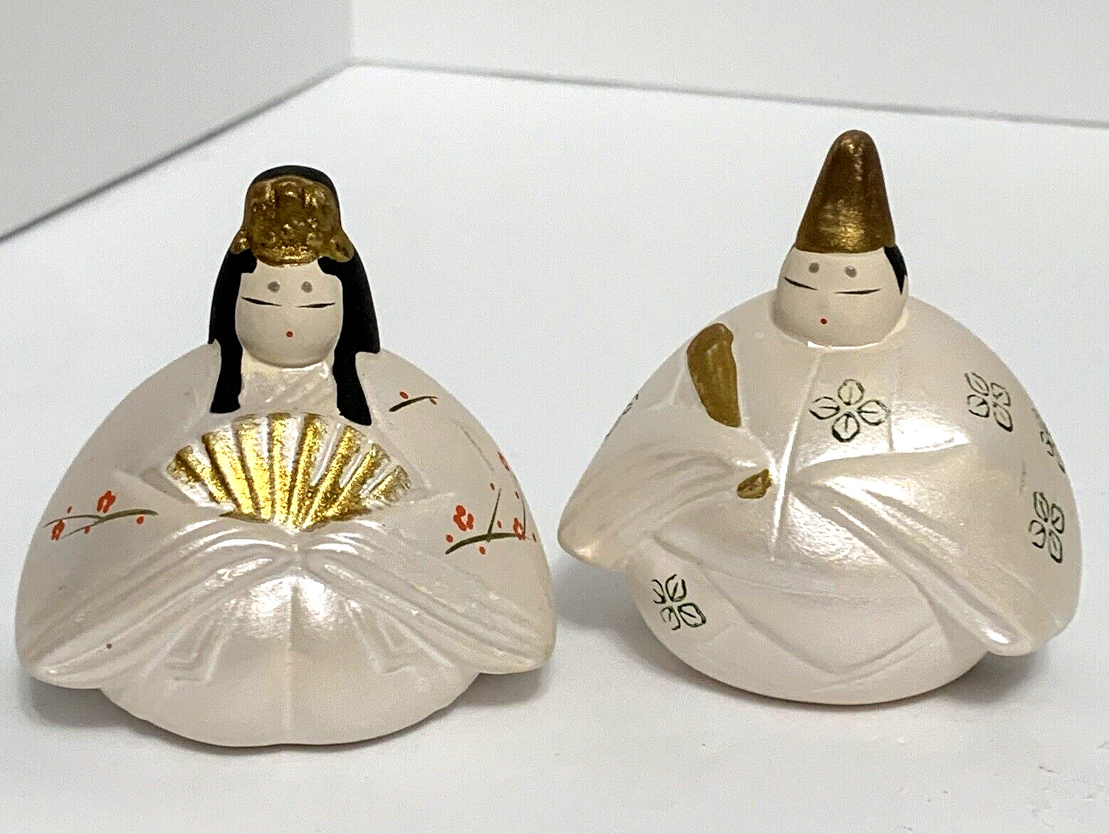 Vintage Japanese Geisha Samurai Pair Figurine Bells Shelf Decoration 2.5\