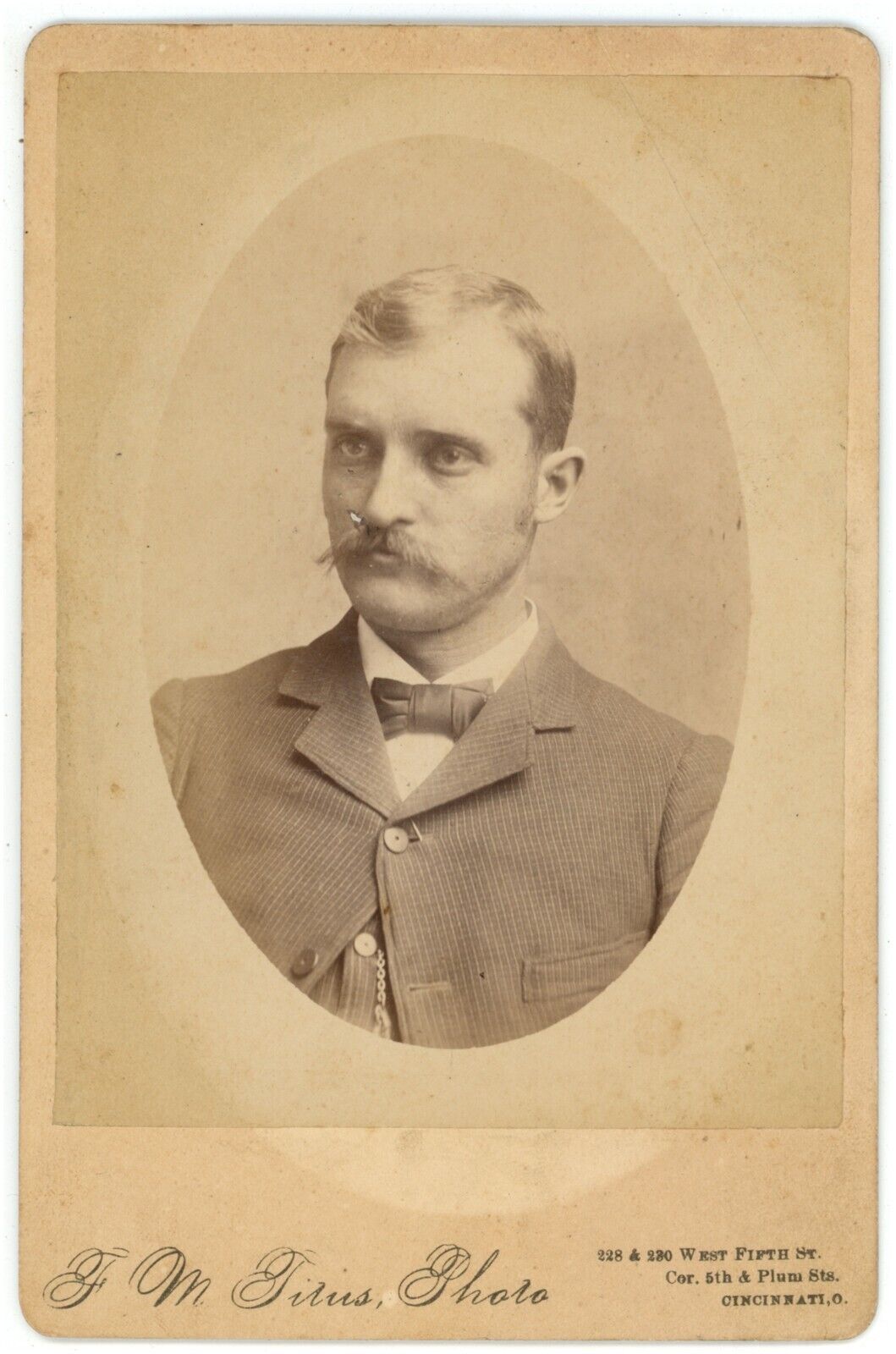 Antique Circa 1880s Cabinet Card Titus Handsome Man Mustache Cincinnati, Ohio