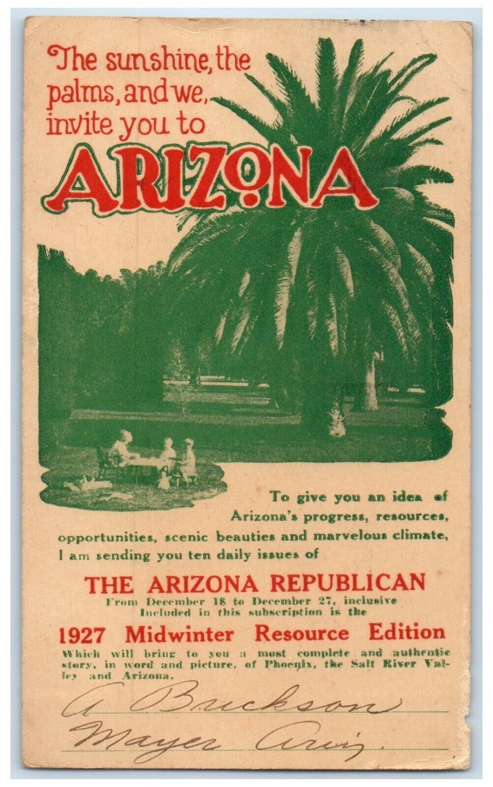 1927 Arizona Republican Midwinter Resource Edition Salt River Valley Postcard