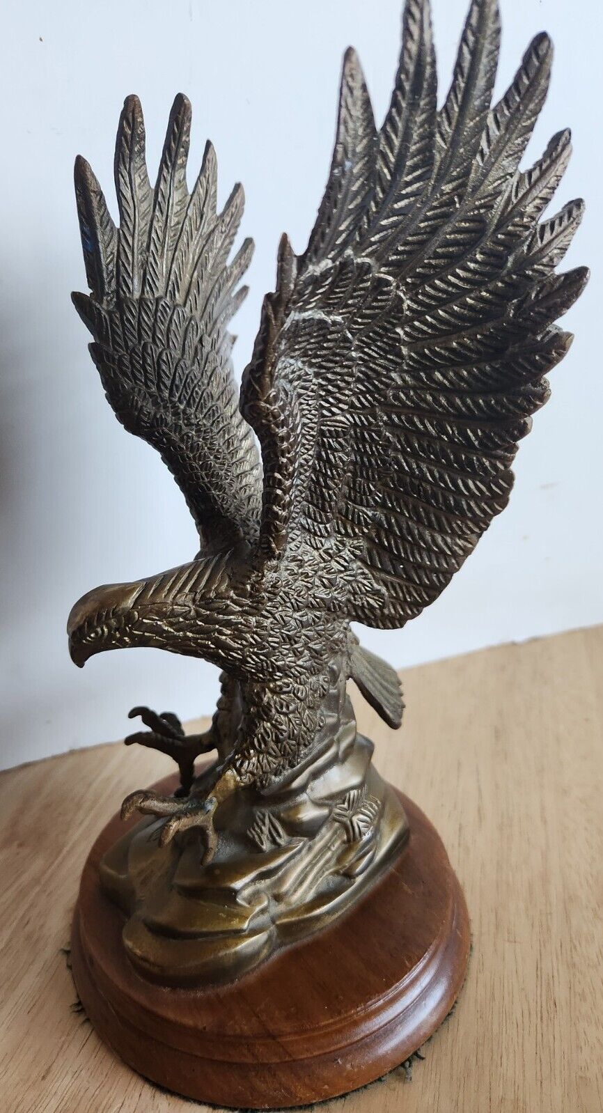 VTG Solid Brass Bald Eagle Stoop Dive Statue USA Shelf Desk Figurine 10.5\
