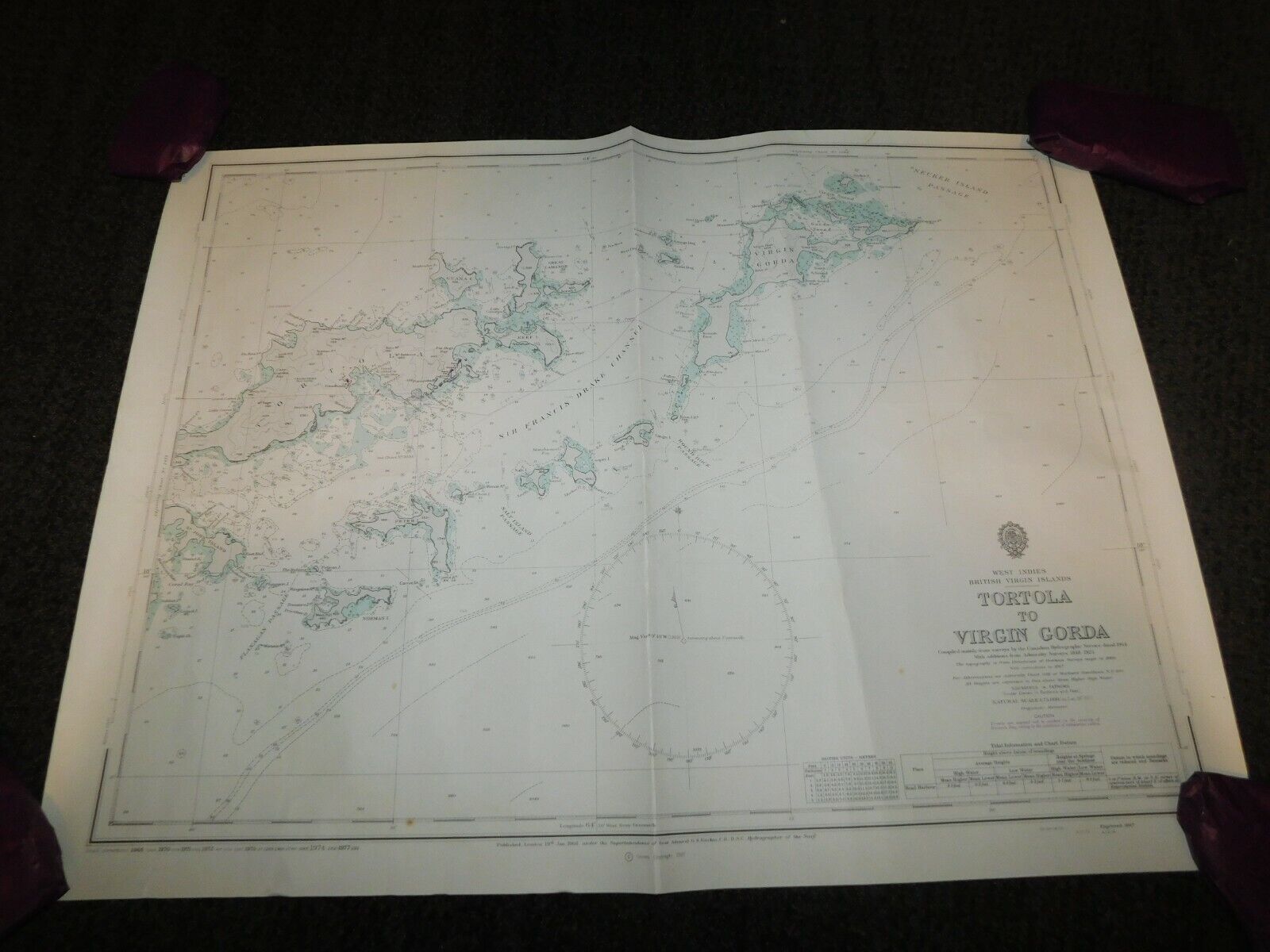 VINTAGE 1978 WEST INDIES TORTOLA to VIRGIN GORDA HYDROGRAPHIC MAP 27 3/4