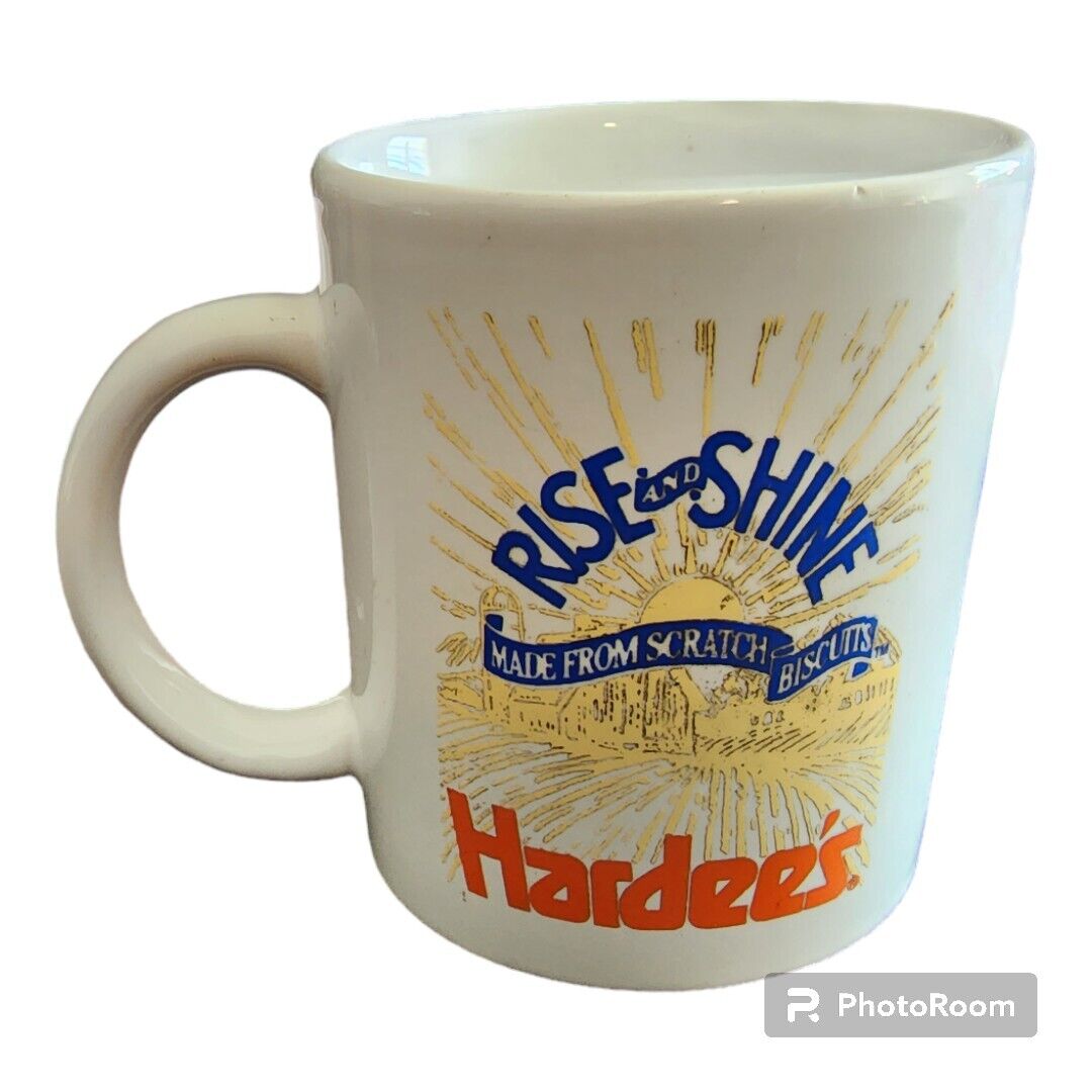 Vintage 90s Hardee\'s Breakfast Rise And Shine Coffee Mug Restaurant Memorabilia 
