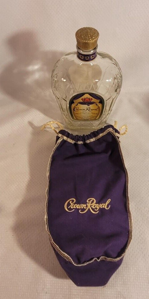 Crown Royal Blended Canadian Whisky 1 Liter Bottle W/ Cap & Velvet Bag (empty)