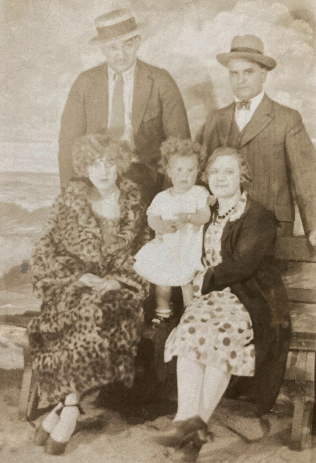 RPPC Antique 1920s Sepia Postcard Studio Photo Family Couples Fashion