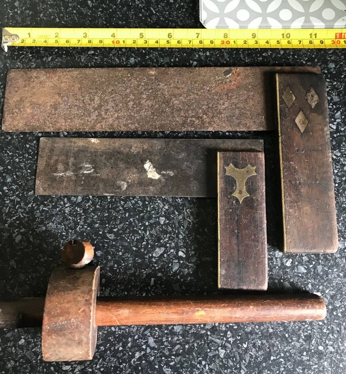 VINTAGE MORTICE GAUGE VERY OLD  IN NICE WORKING CONDITION 2 X SET SQUARES