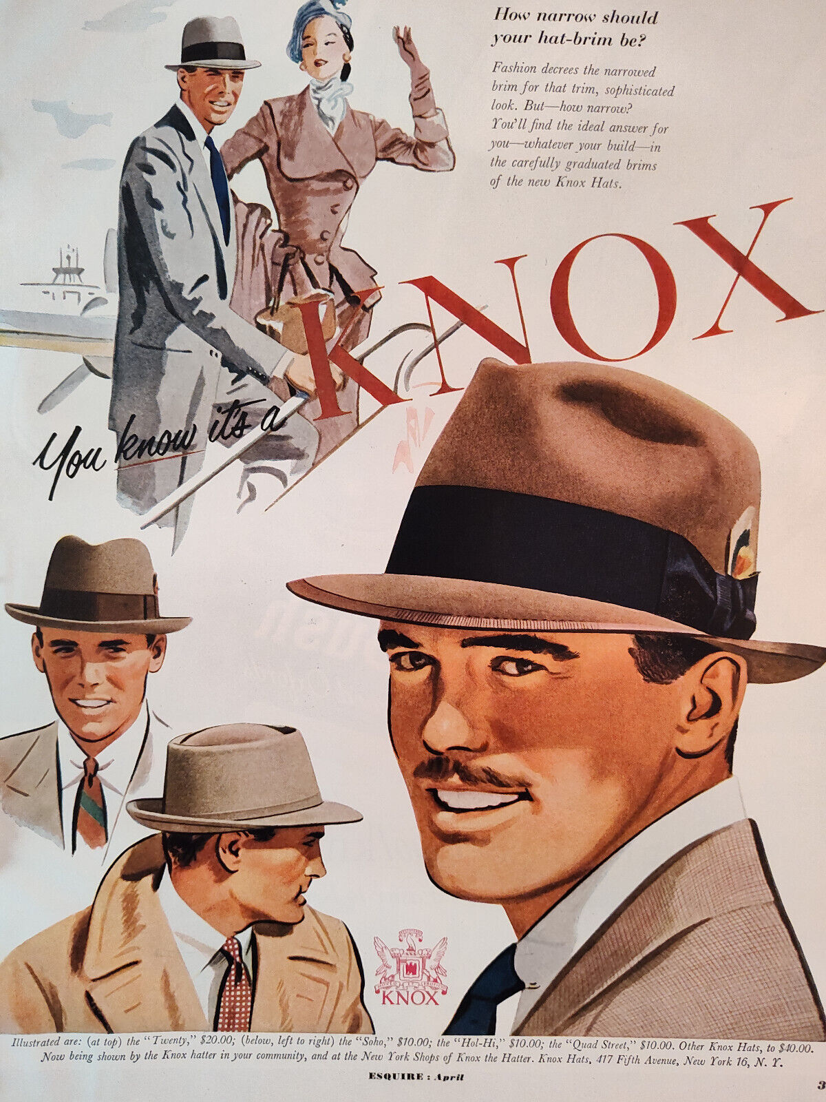 1951 Esquire Original Art Ads KNOX hats Nunn Bush Oxfords Shoes