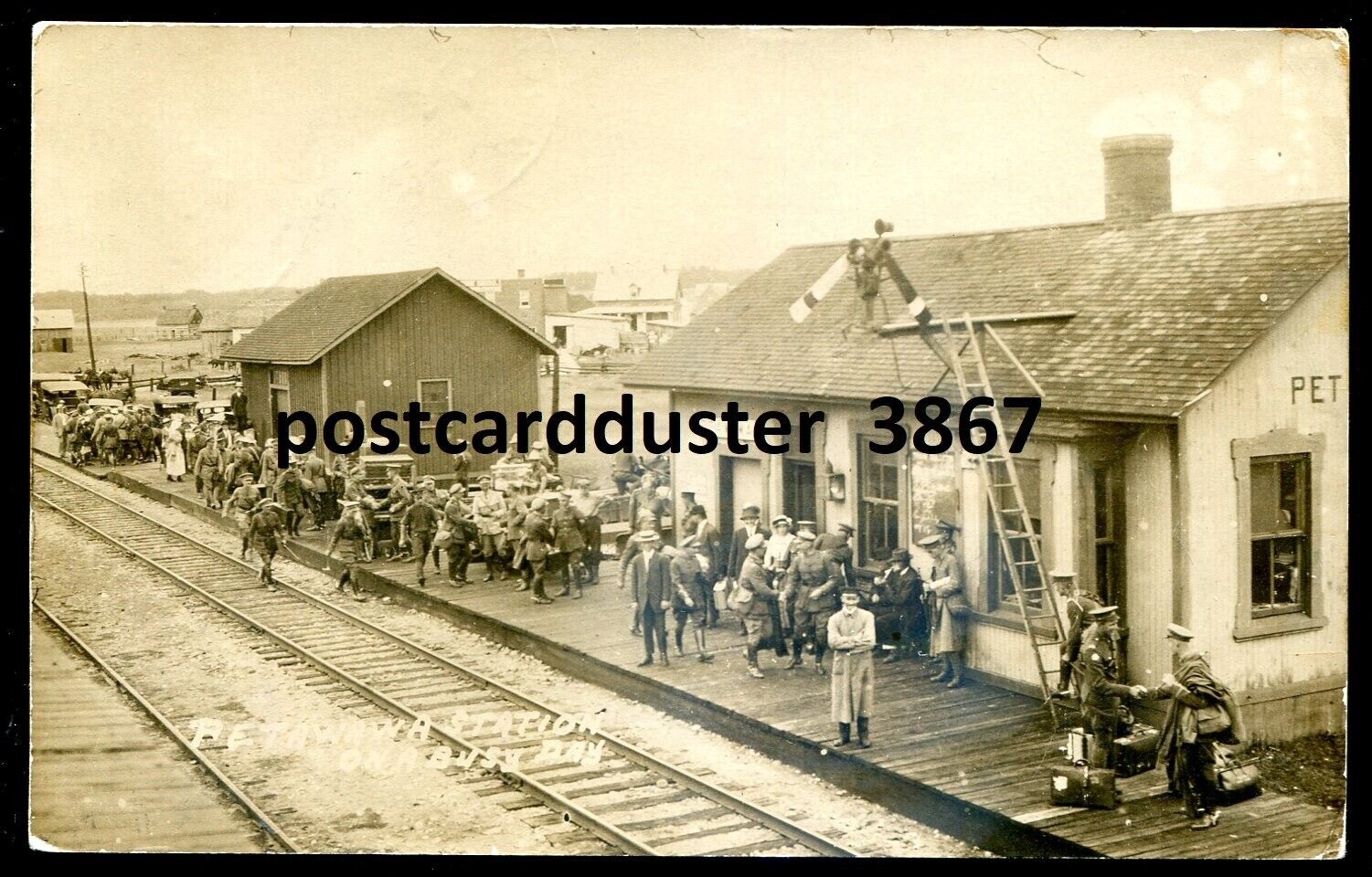 PETAWAWA Ontario 1916 Train Station Soldiers Military. Real Photo Postcard