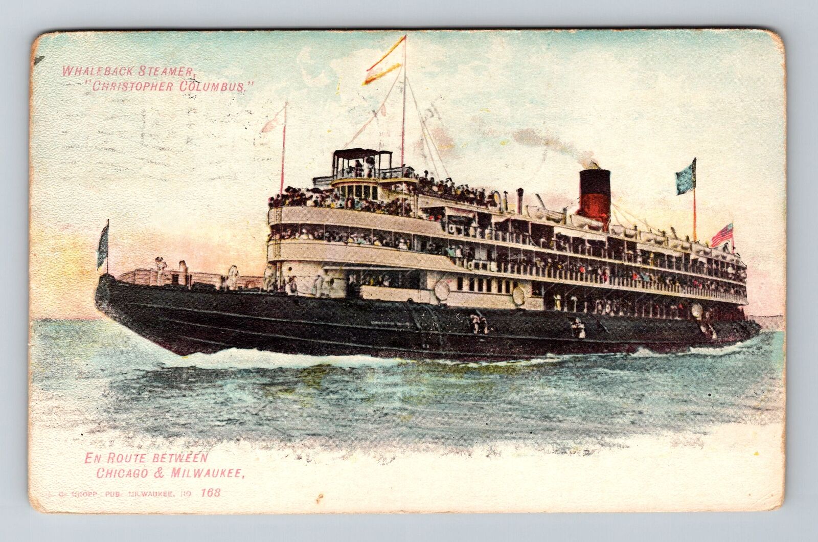 Chicago IL-Illinois, The Whaleback Steamer Columbus, c1908 Vintage Postcard