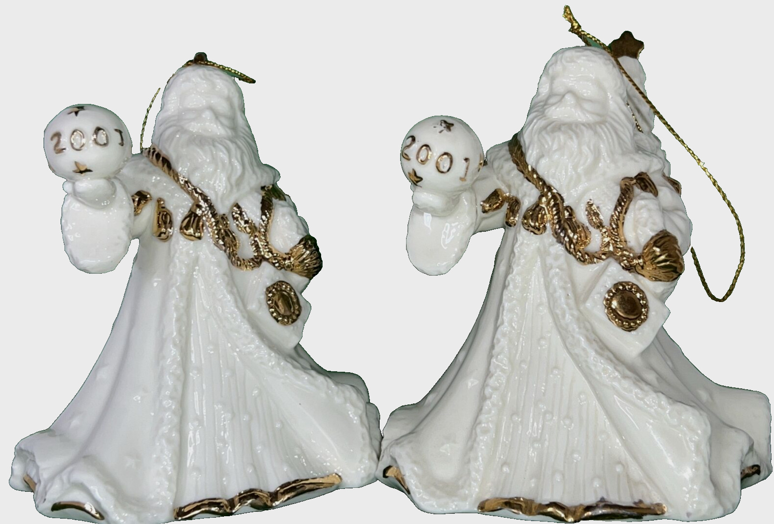 Father Christmas Santa Bell Ornament White with Gold color Porcelain 4\