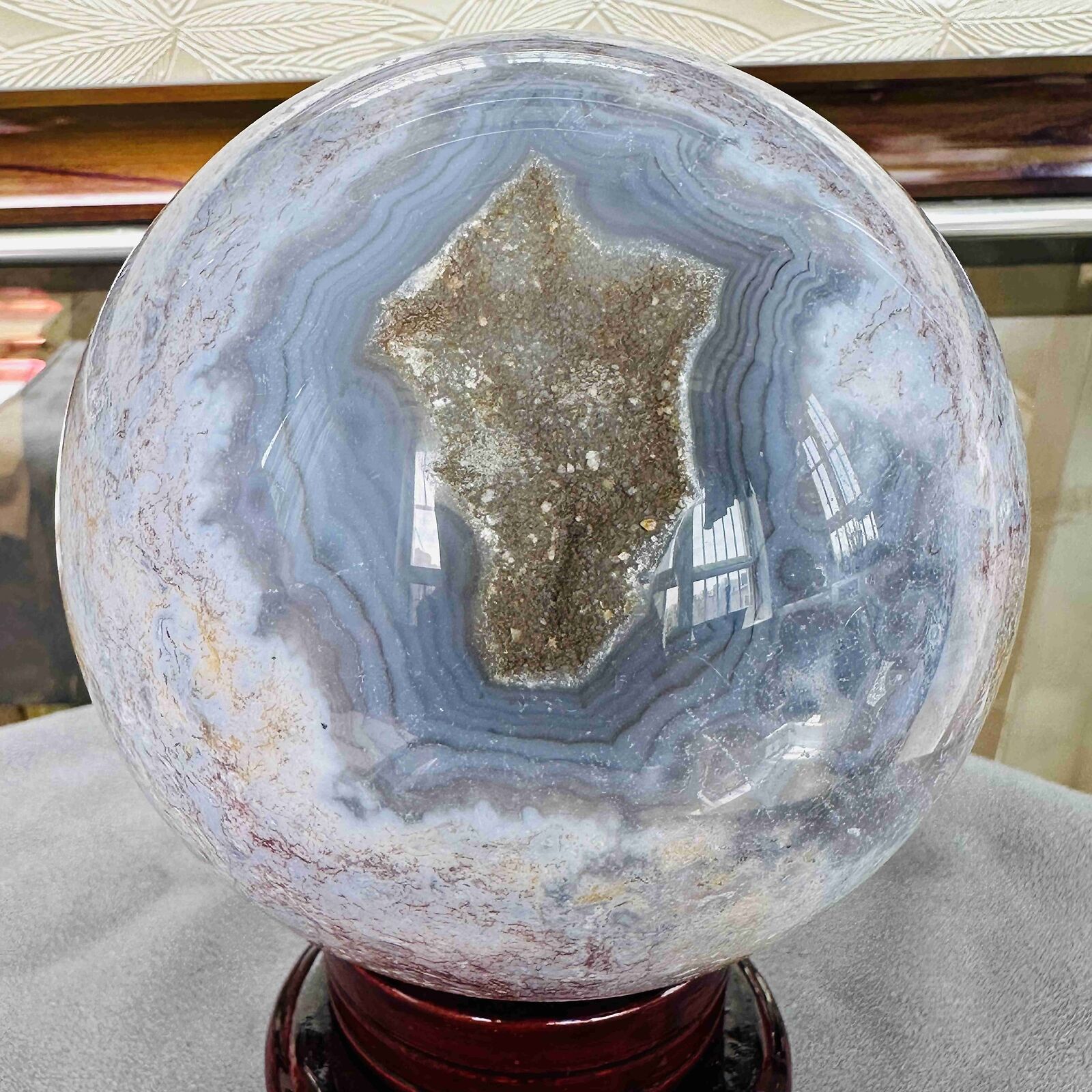 Natural Geode Aquatic Plant Water Grass Moss Agate Crystal Sphere Reiki 1654G