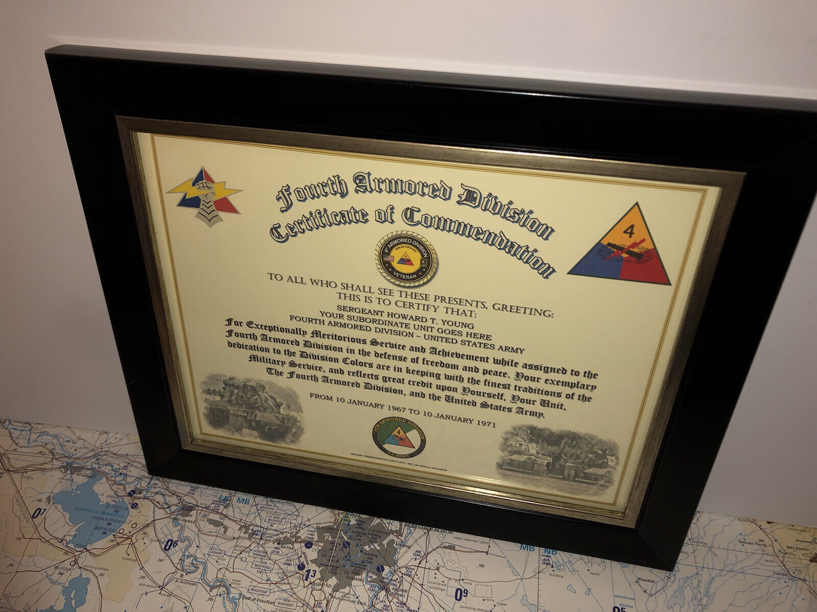 4TH ARMORED DIVISION / COMMEMORATIVE - CERTIFICATE OF COMMENDATION
