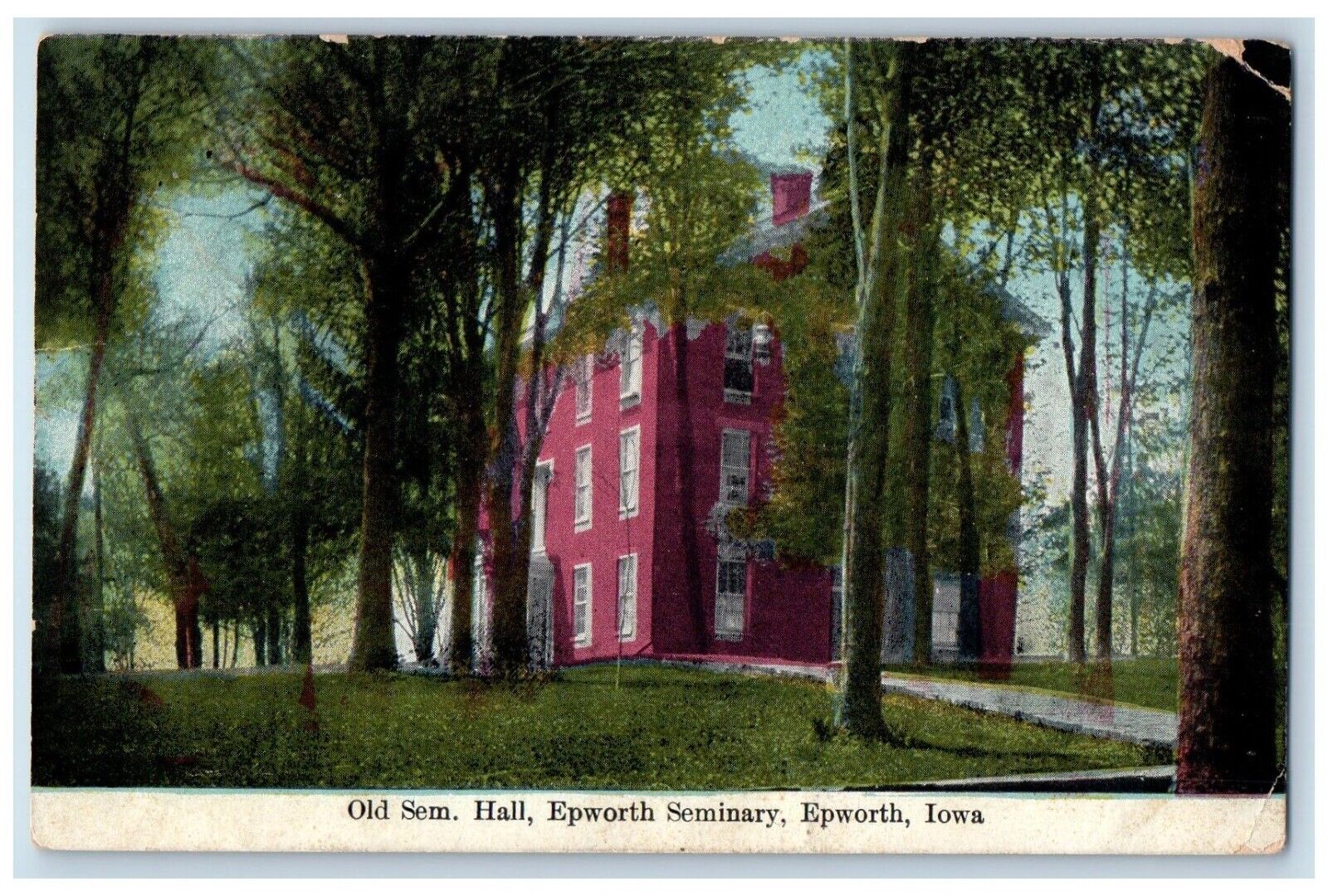 Epworth Iowa Postcard Old Sem Hall Epworth Seminary Building 1909 Vintage Posted