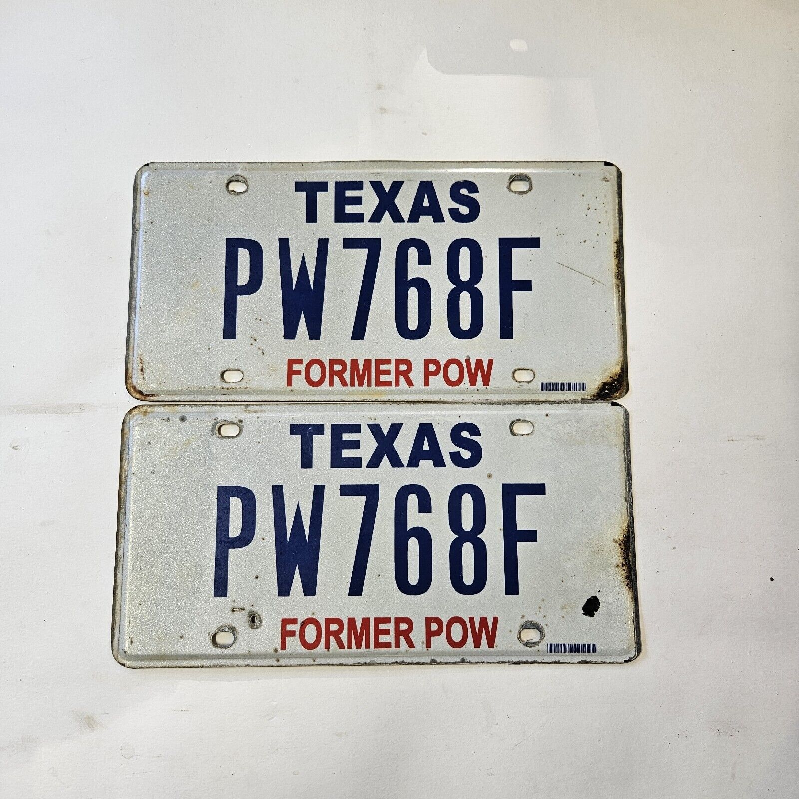 Two Texas Former POW License Plates-Over Three Years Old