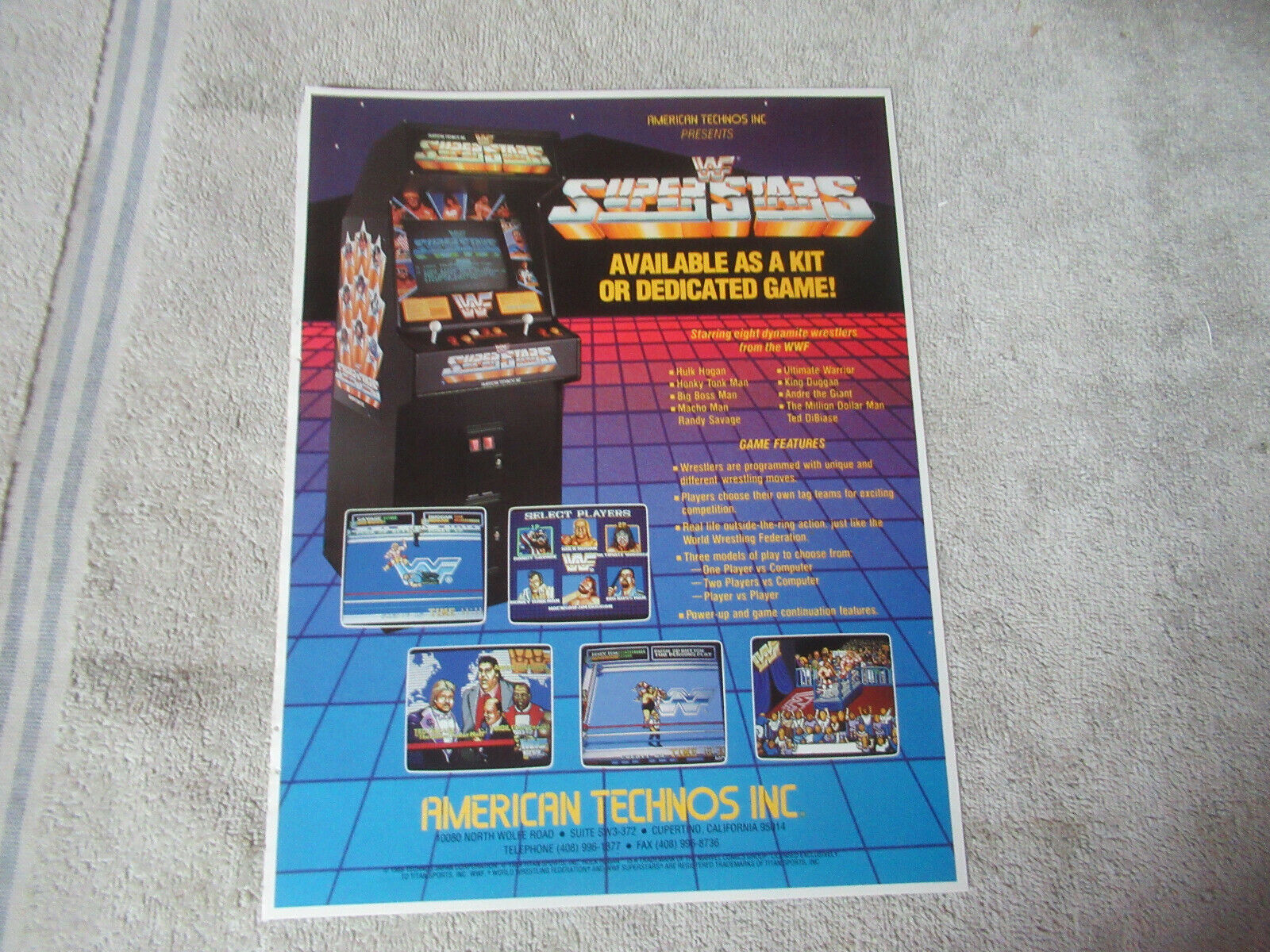 original 1989 ad 11- 8.5\'\' wwf superstars dedicated or kit ARCADE GAME FLYER    