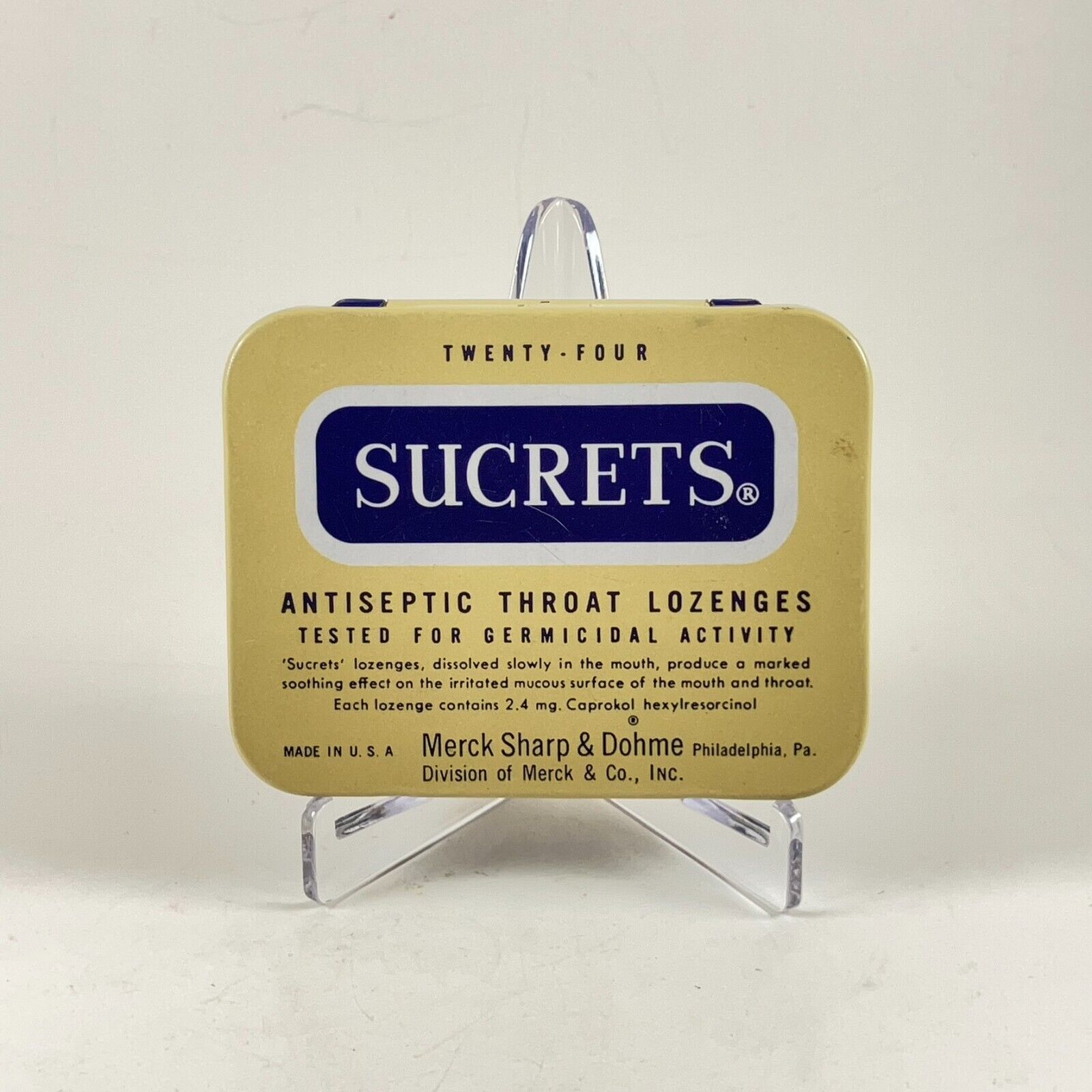 Vintage Sucrets Throat Lozenges Tin - MSD 24 Tabs, Empty, Collector's Item