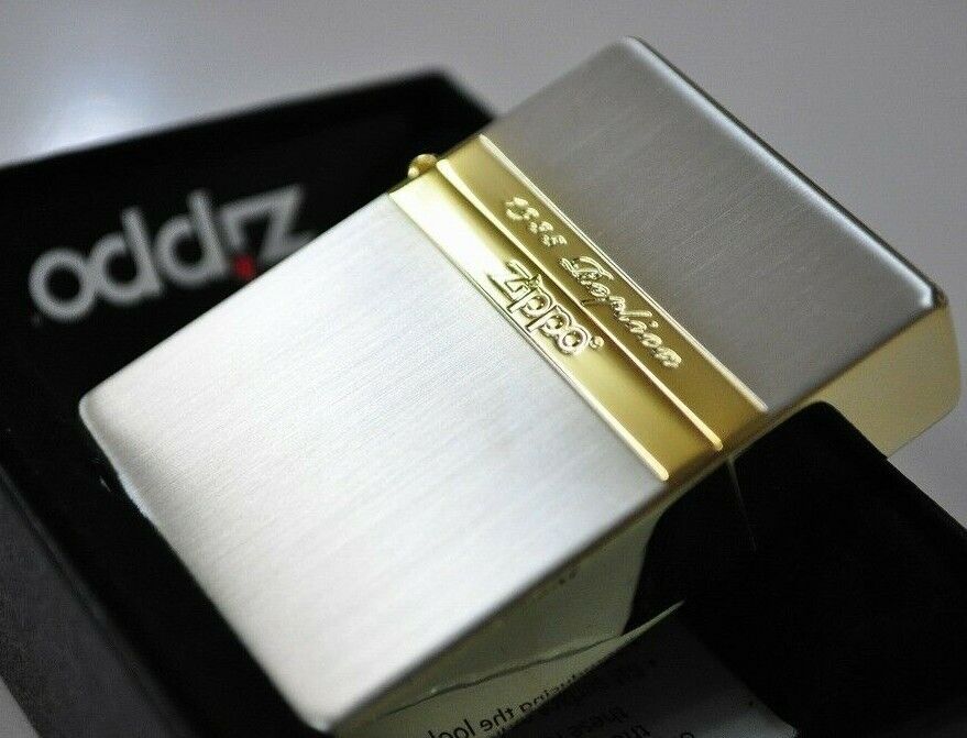 Zippo 1935 Replica Mirror Line Silver Side Gold Brass Lighter Original Box Japan