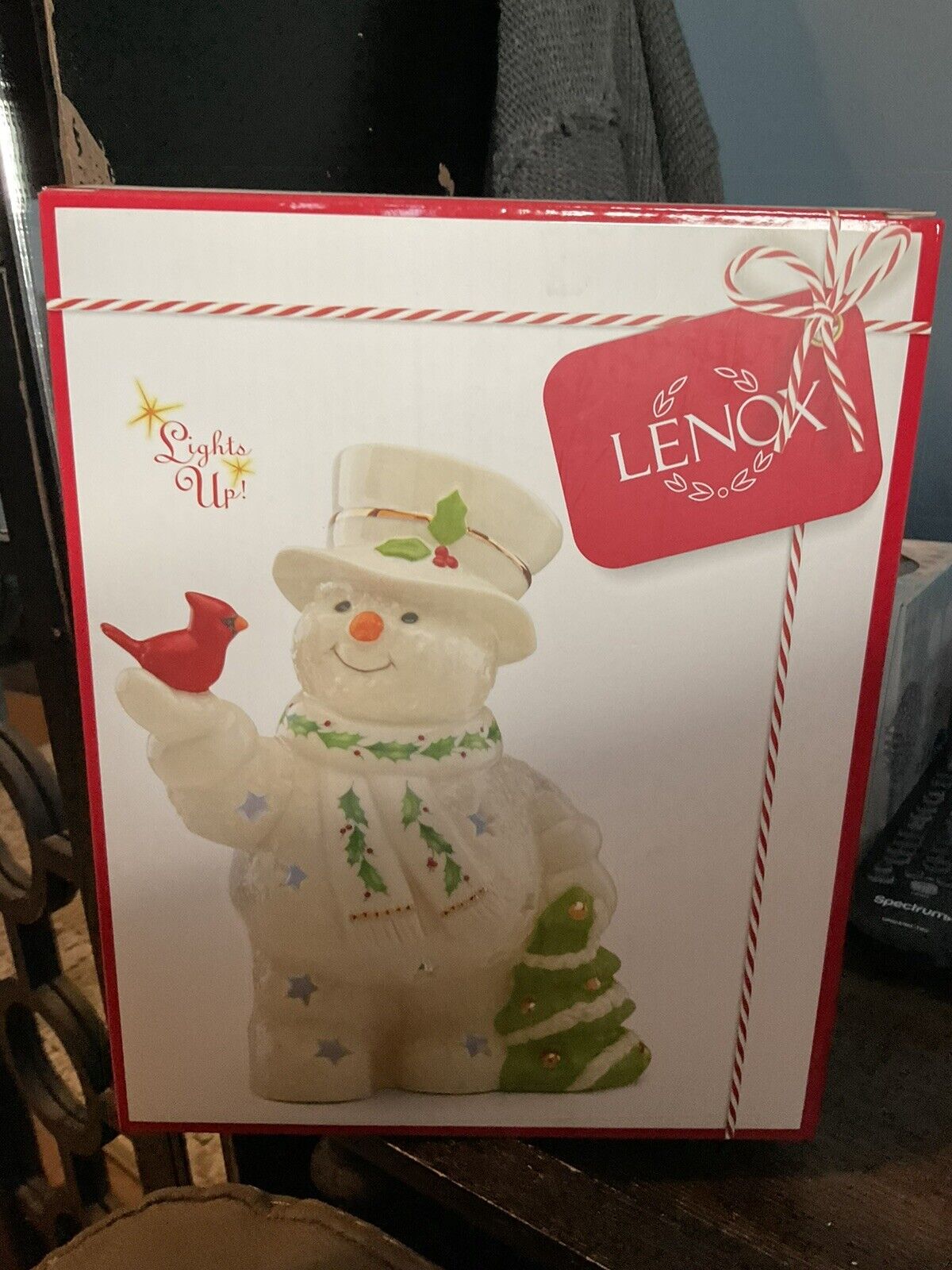 Lenox Happy Holly Days Snowman Lit Figurine Winter Red Bird Tree Cardinal In Box
