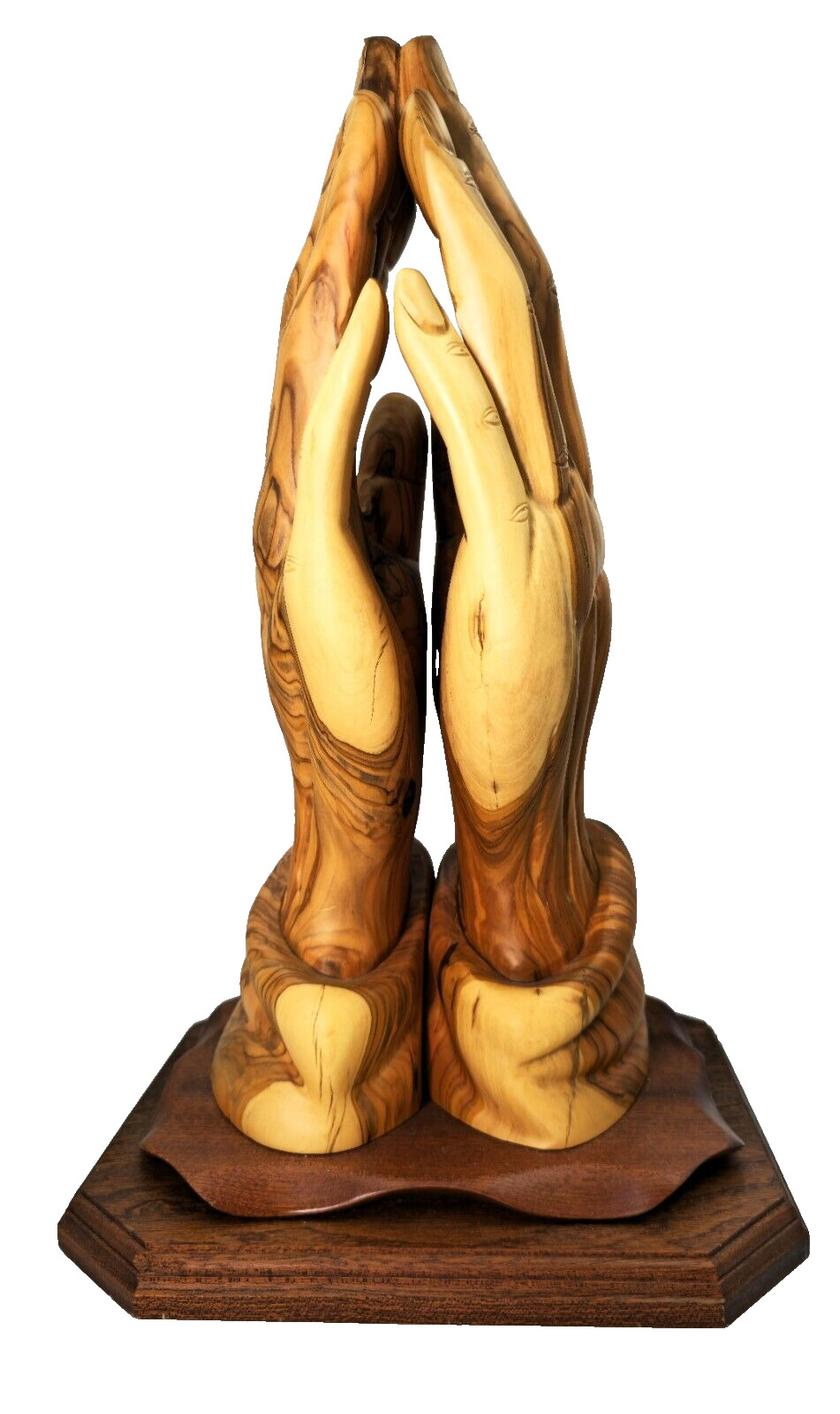 Vintage Praying Hands Carved Authentic Olive Wood Holy Land Heritage Very Large